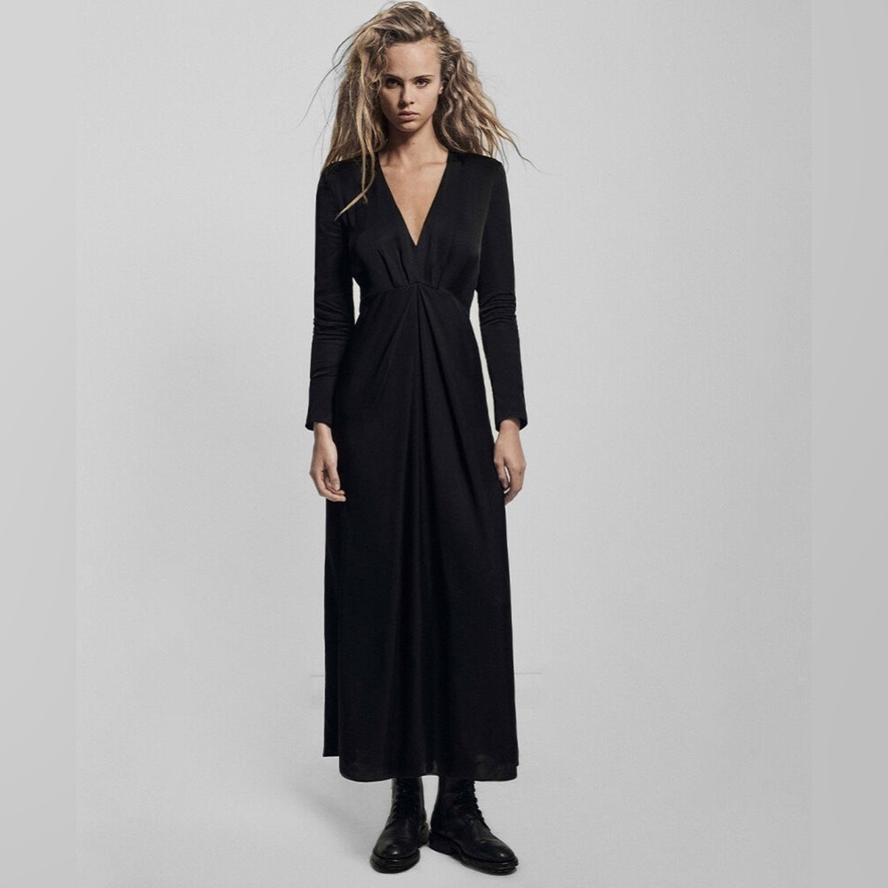 NWT The Kooples Black Long Sleeve V Neckline Maxi Dress Size 2